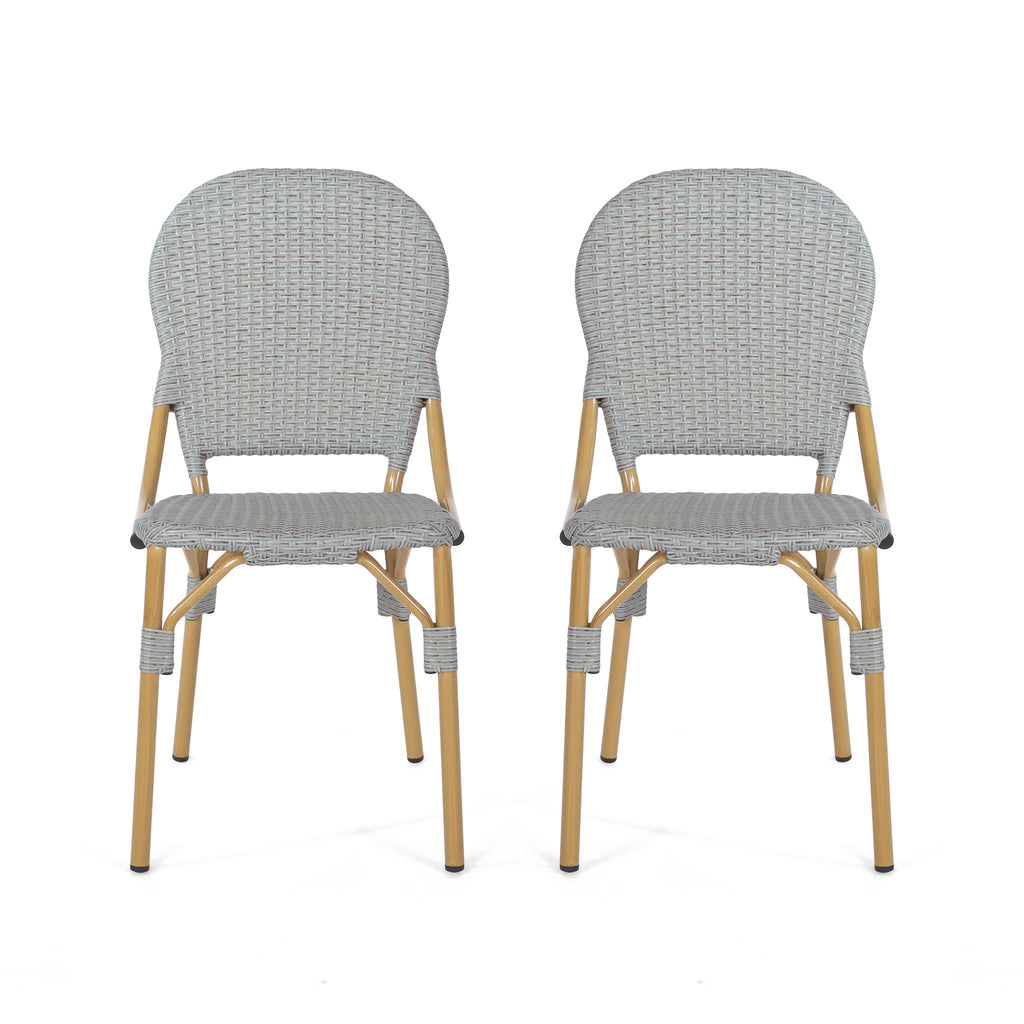 Outdoor Rattan And Aluminum Armless French Bistro Chairs (Set of 2) - Dark Gray