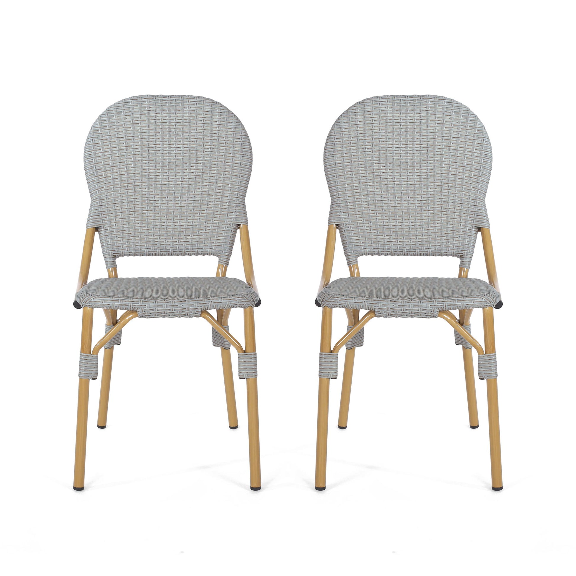 Outdoor Rattan And Aluminum Armless French Bistro Chairs (Set of 2) - Dark Gray
