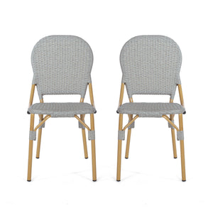 Outdoor Rattan And Aluminum Armless French Bistro Chairs (Set of 2) - Dark Gray