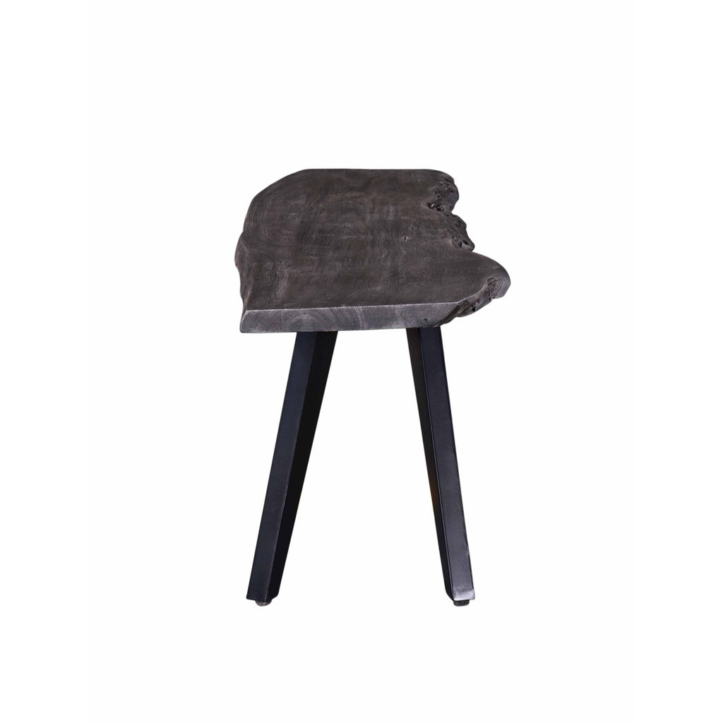 Modern Acacia Wood Dining Bench, Live Edge Design Accent Bench With Iron Legs - Black / Gray