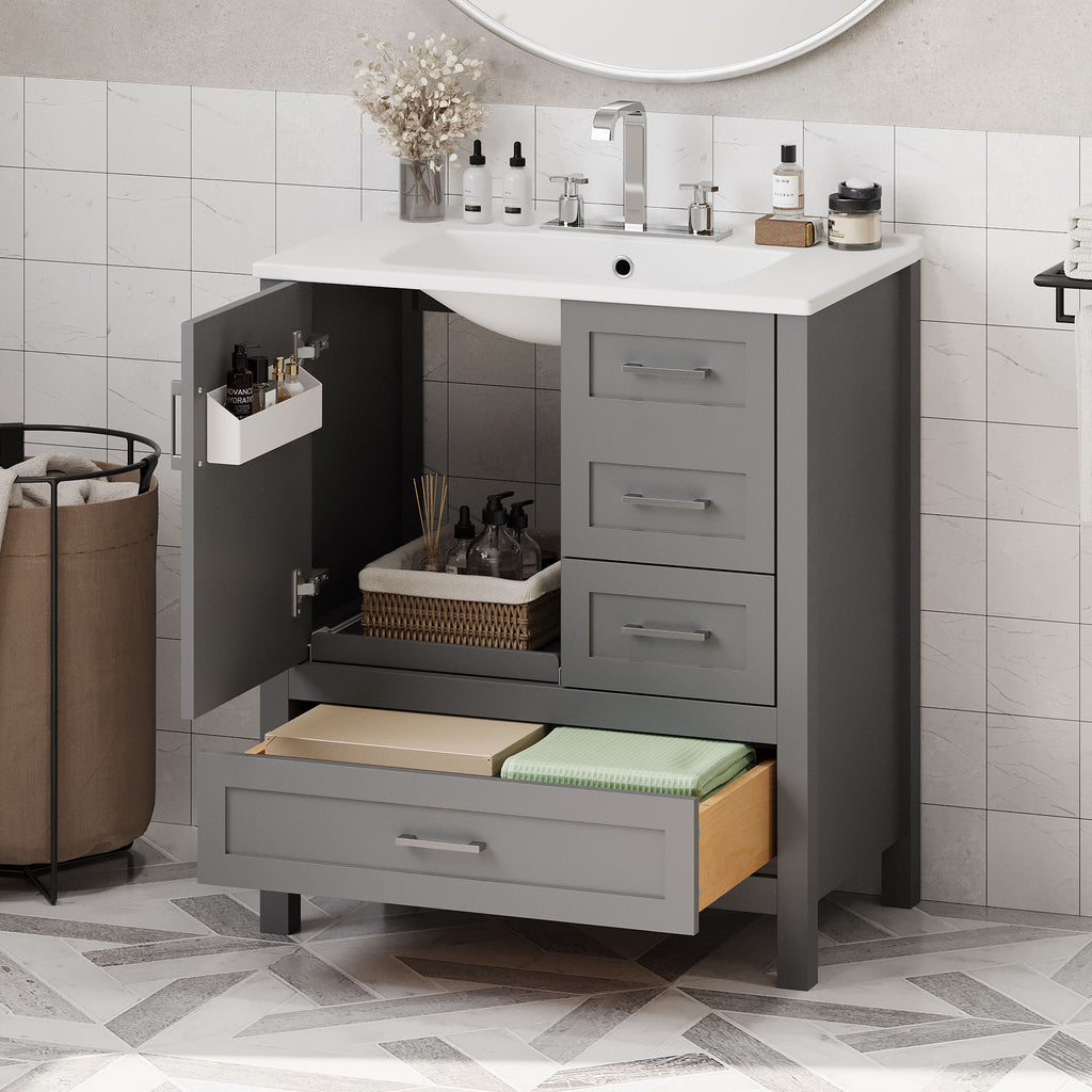 Modern Bathroom Vanity With Ceramic Sink, Solid Frame And Storage Solutions