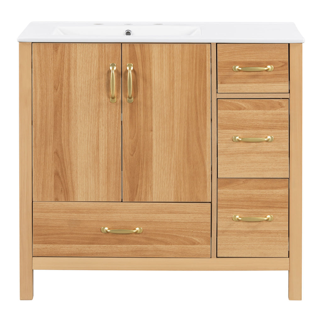 Bathroom Vanity, 2 Soft Close Doors, 4 Soft Close Drawers, Adjustable Shelf, Storage Cabinet - Acacia Wood