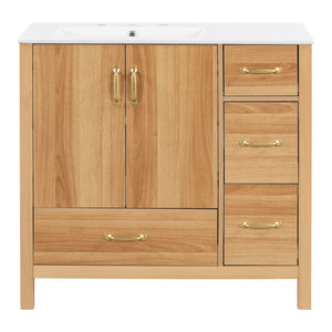 Bathroom Vanity, 2 Soft Close Doors, 4 Soft Close Drawers, Adjustable Shelf, Storage Cabinet - Acacia Wood