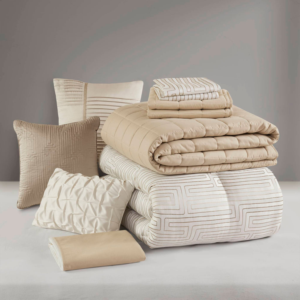 Royce - 10 Piece King Luxury Comforter Set - Ivory