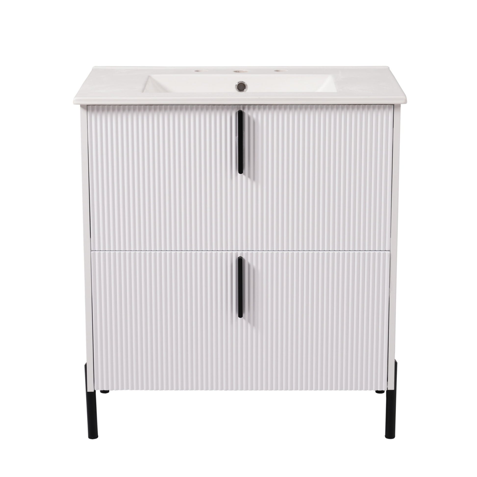 Bathroom Vanity With Ceramic Sink, Fluted Design