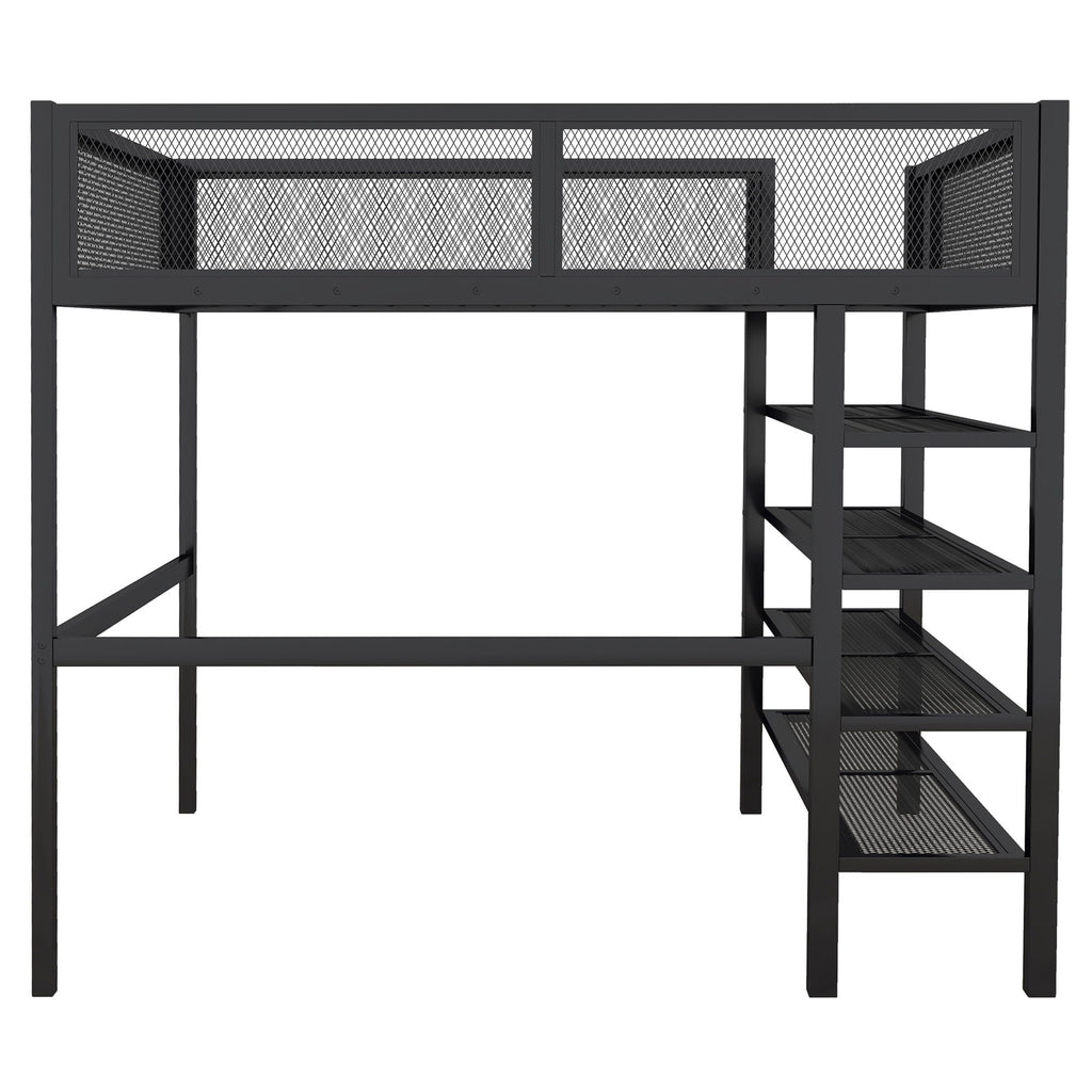 Loft Bed With 4 Tier Shelves And Storage