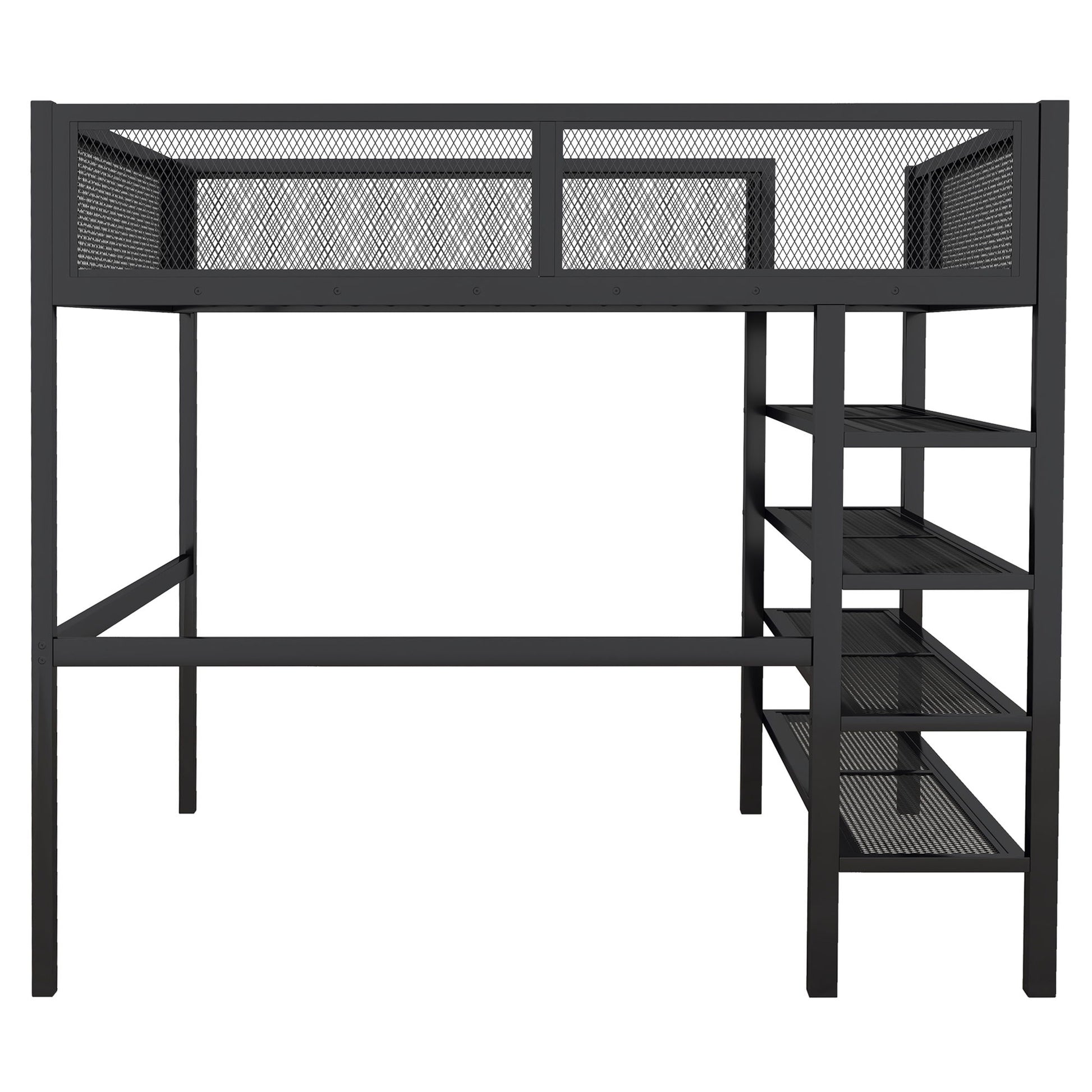 Loft Bed With 4 Tier Shelves And Storage