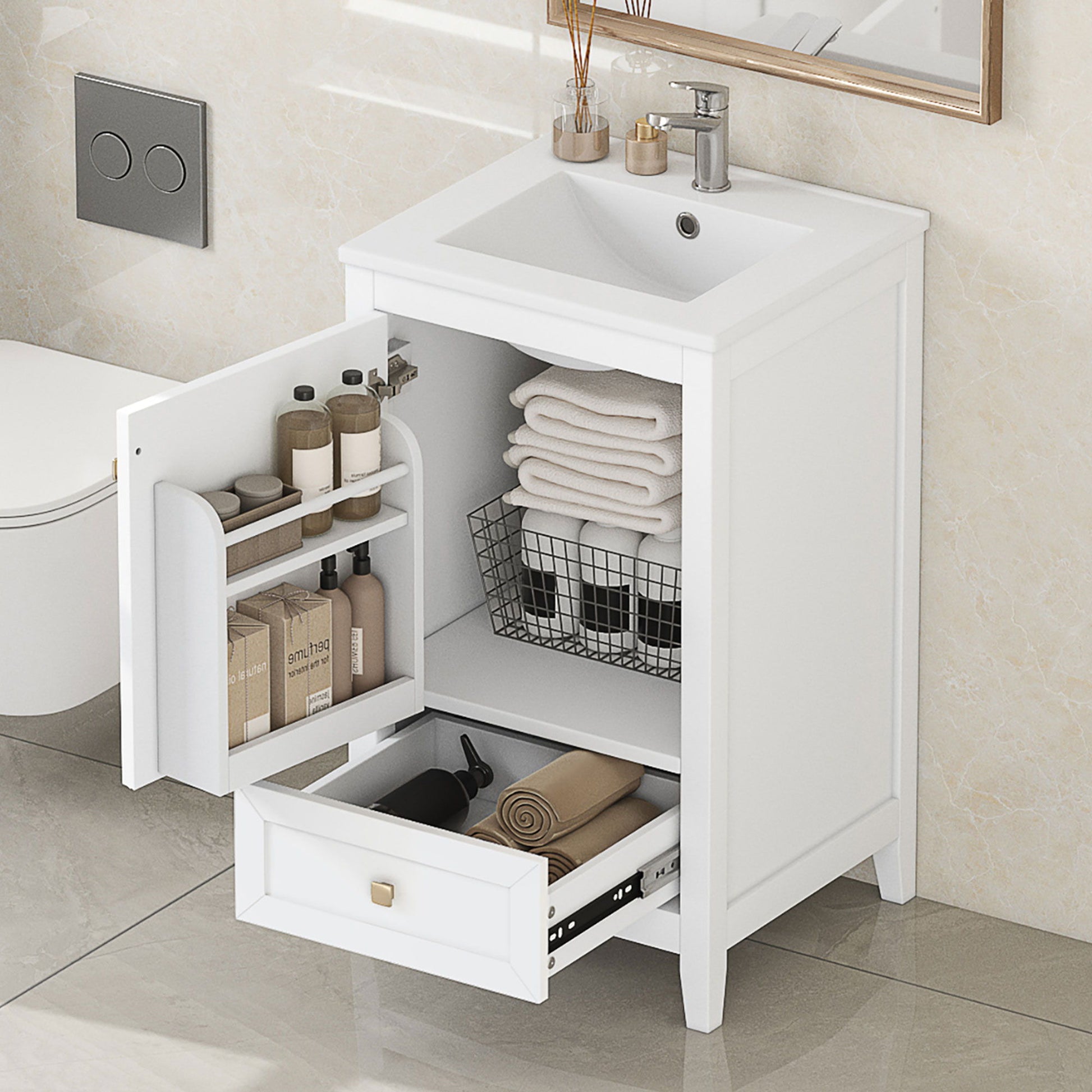 Bathroom Vanity With Sink, Soft Closing Cabinet Door, Storage Rack And Drawer