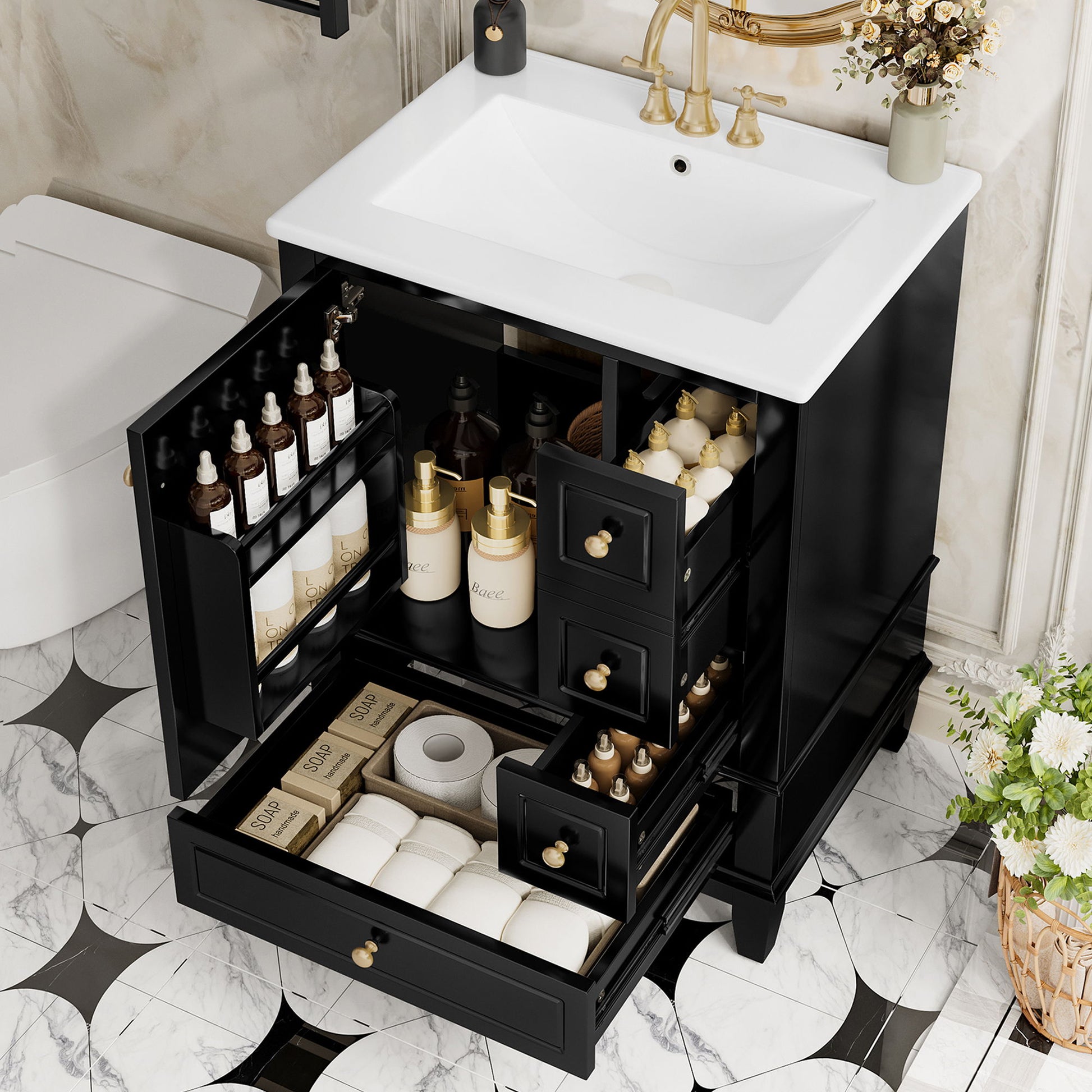 Modern Bathroom Vanity With Sink, Freestanding Cabinet With Drawers And Storage Shelves