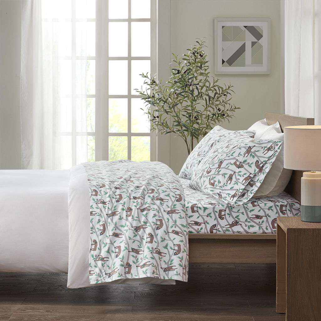 Cozy Flannel - Queen Printed Sheet Set - Multi Sloth