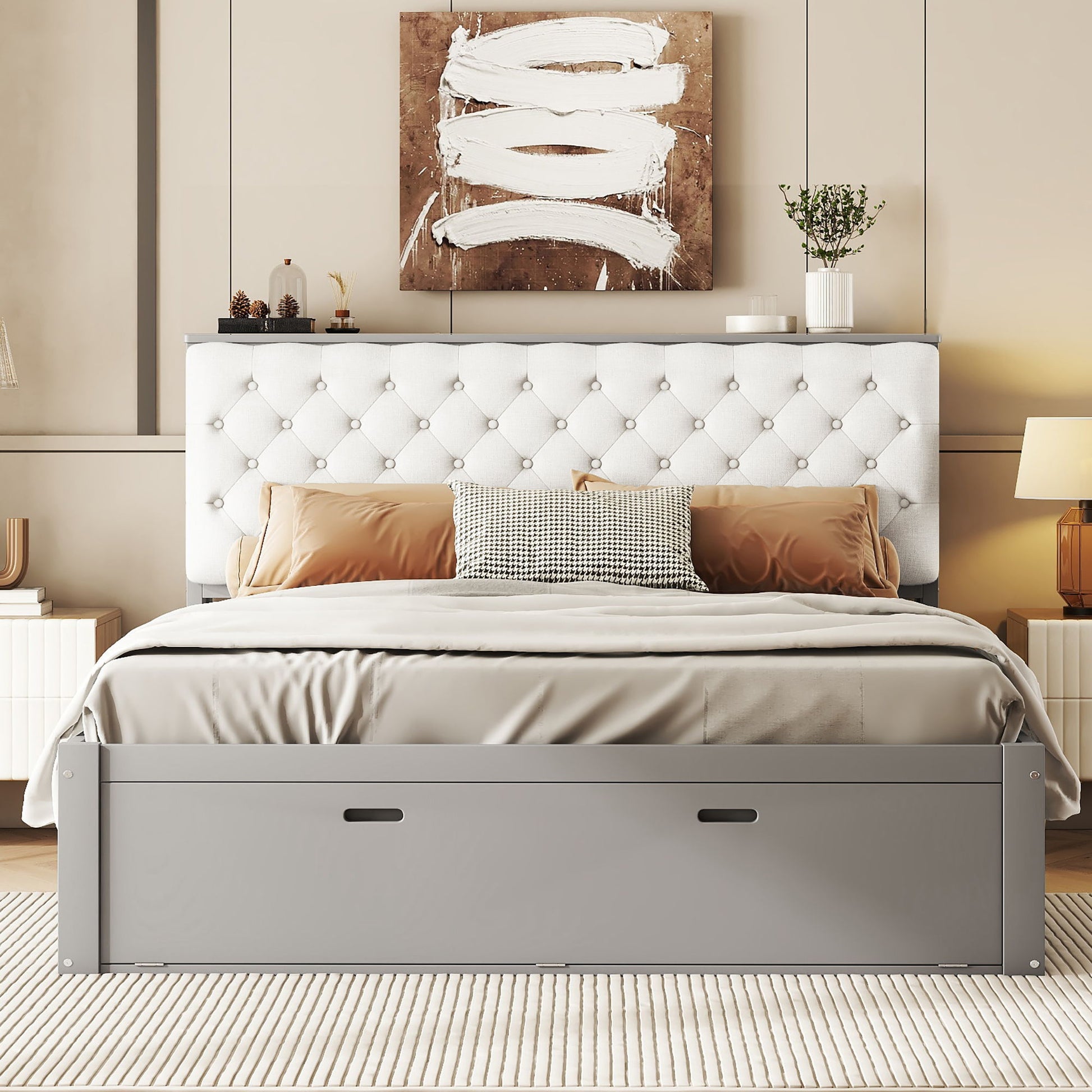 Platform Bed With Storage Headboard, Shoe Rack And 4 Drawers