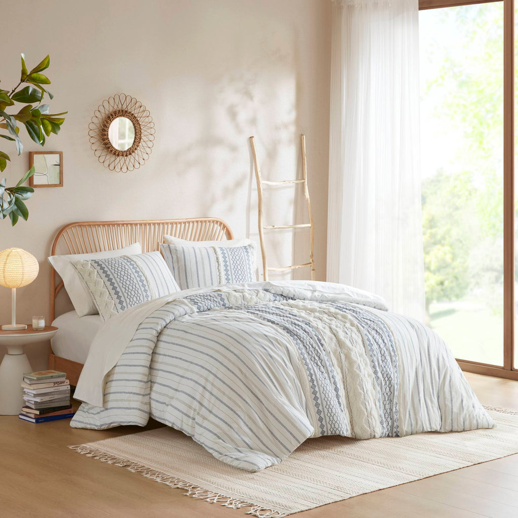 Imani - Cotton Printed Duvet Cover Set With Chenille - White