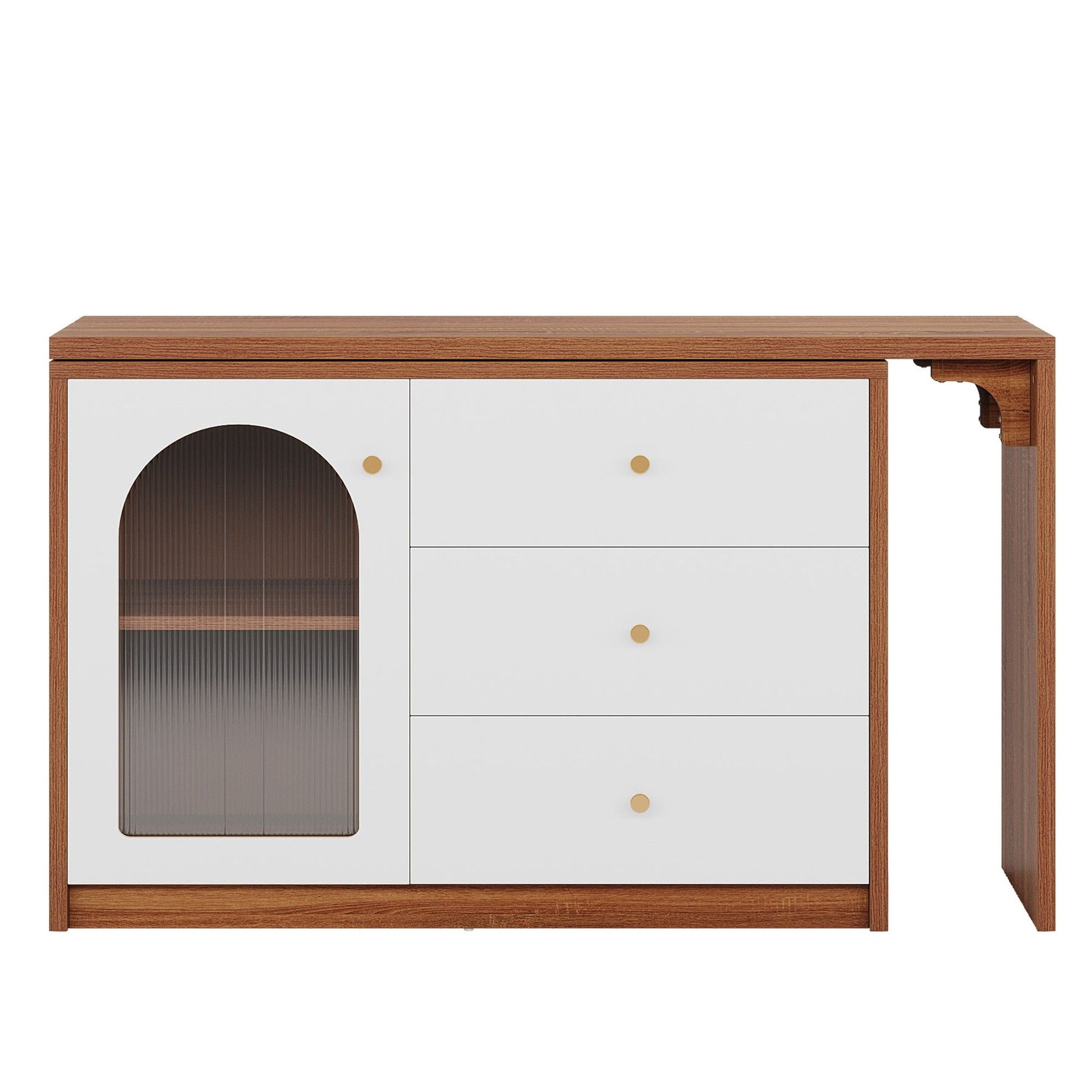 L - Shaped Computer Desk With Drawers, Reversible Corner Workstation For Home Office - Brown / White