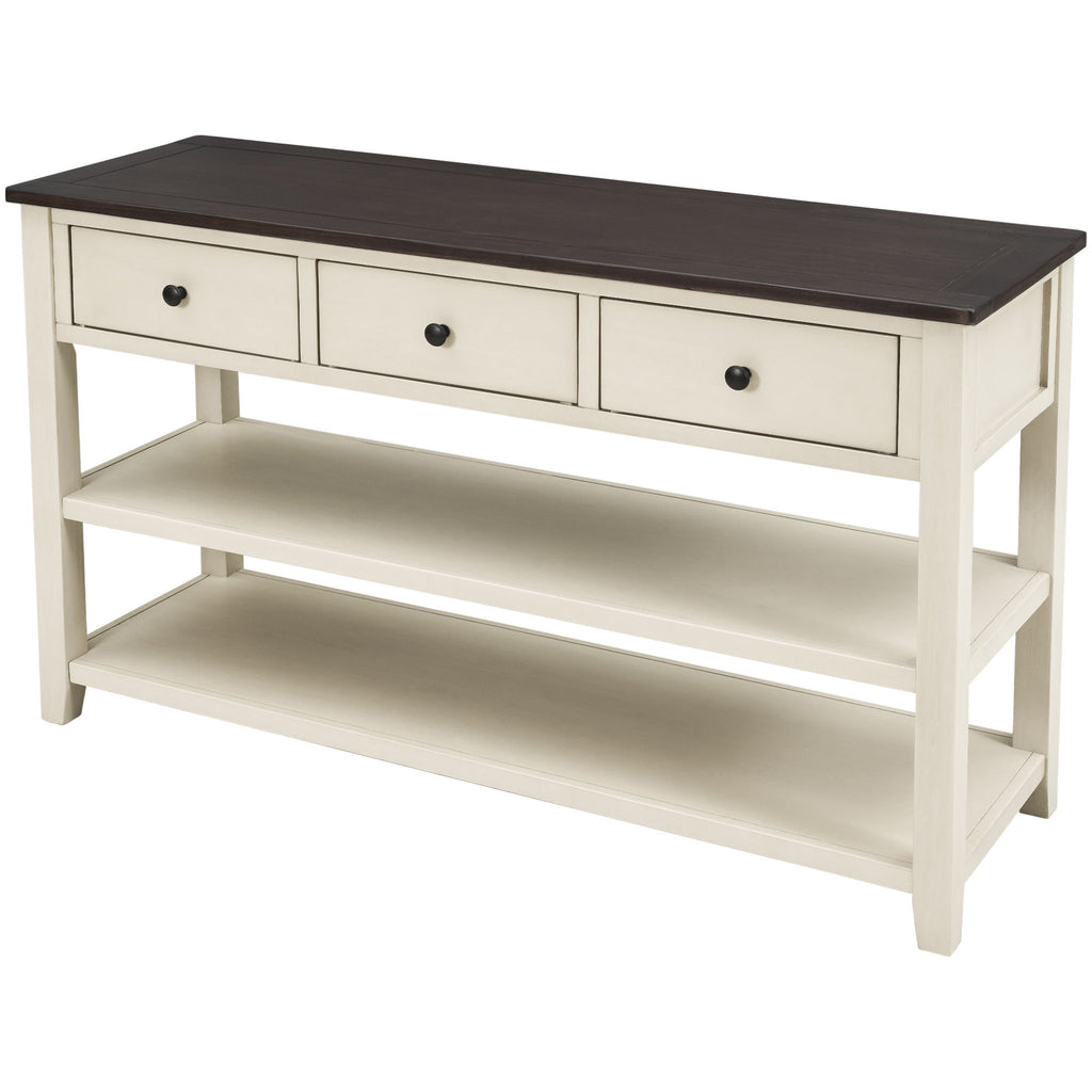 Retro Design Console Table With Two Open Shelves, Pine Frame And Legs For Living Room