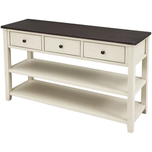 Retro Design Console Table With Two Open Shelves, Pine Frame And Legs For Living Room