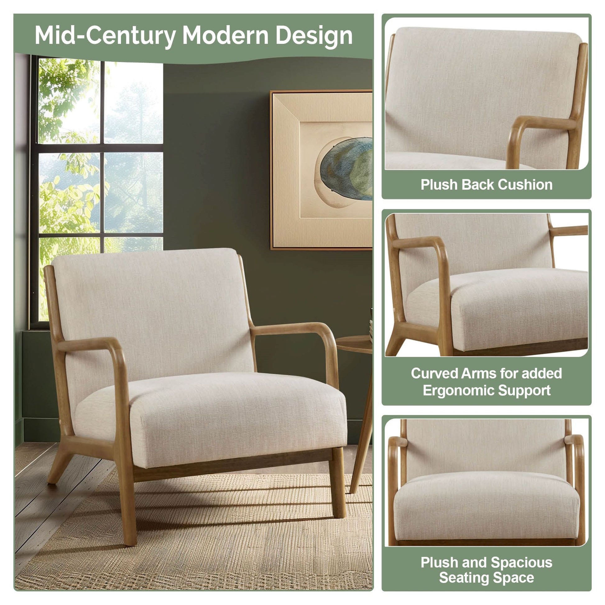 Novak - Mid-Century Modern Accent Armchair (Set of 2) - Cream
