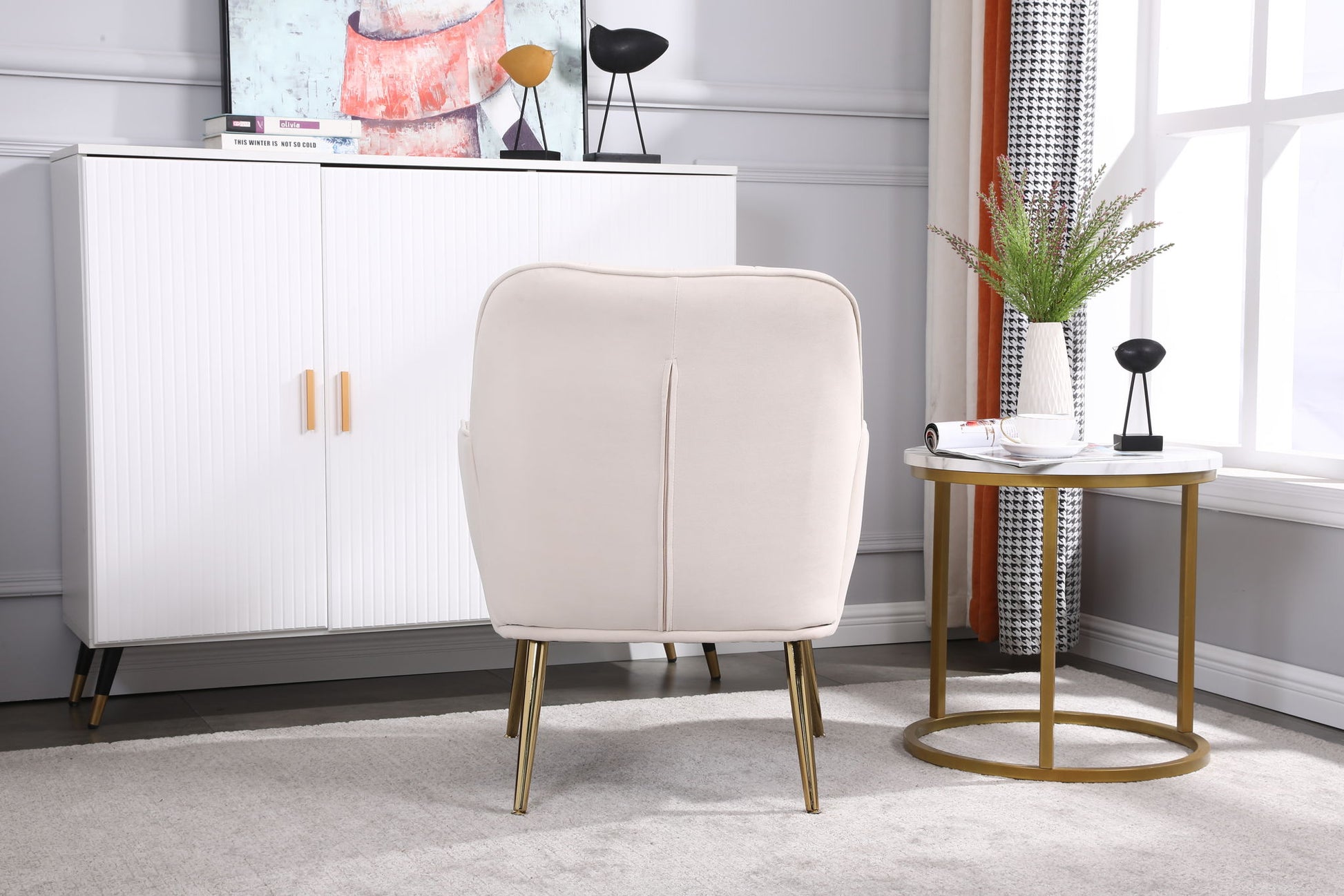 Modern Mid-Century Chair Tufted Sherpa Armchair For Living Room Bedroom Office