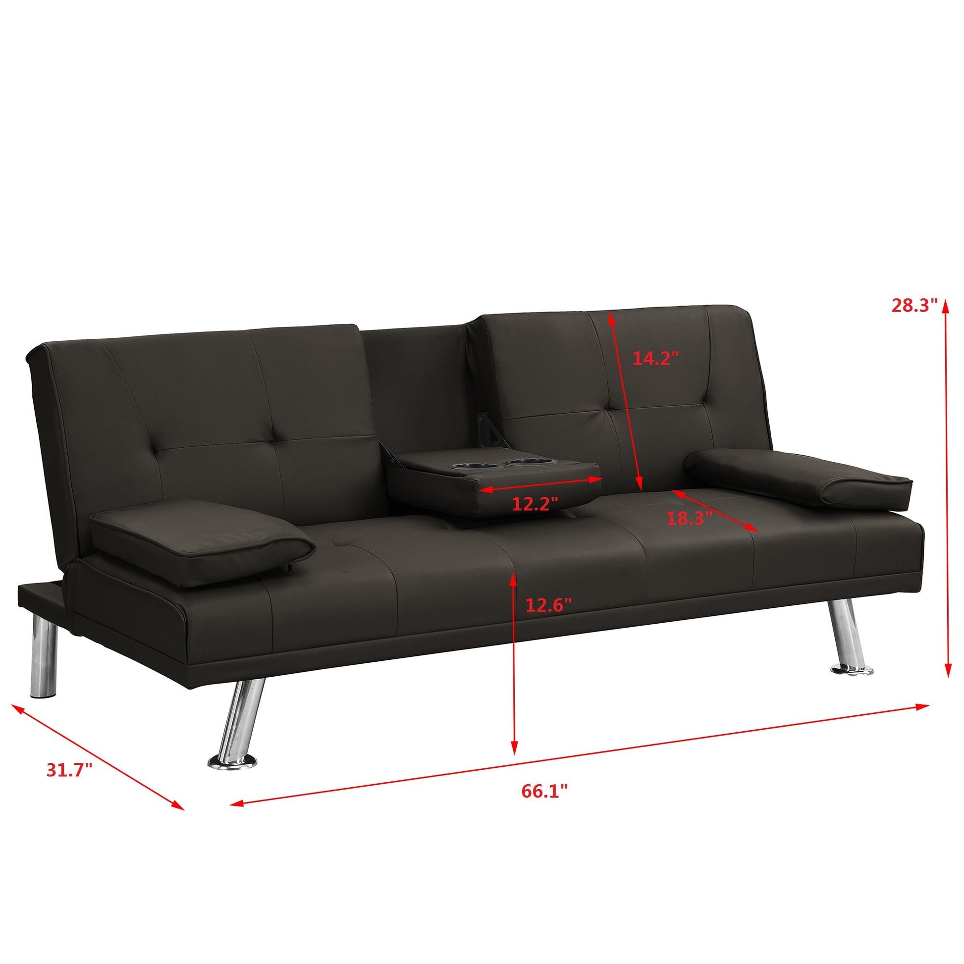 Modern Sofa Bed With Armrest 2 Holders, Wood Frame & Stainless Leg