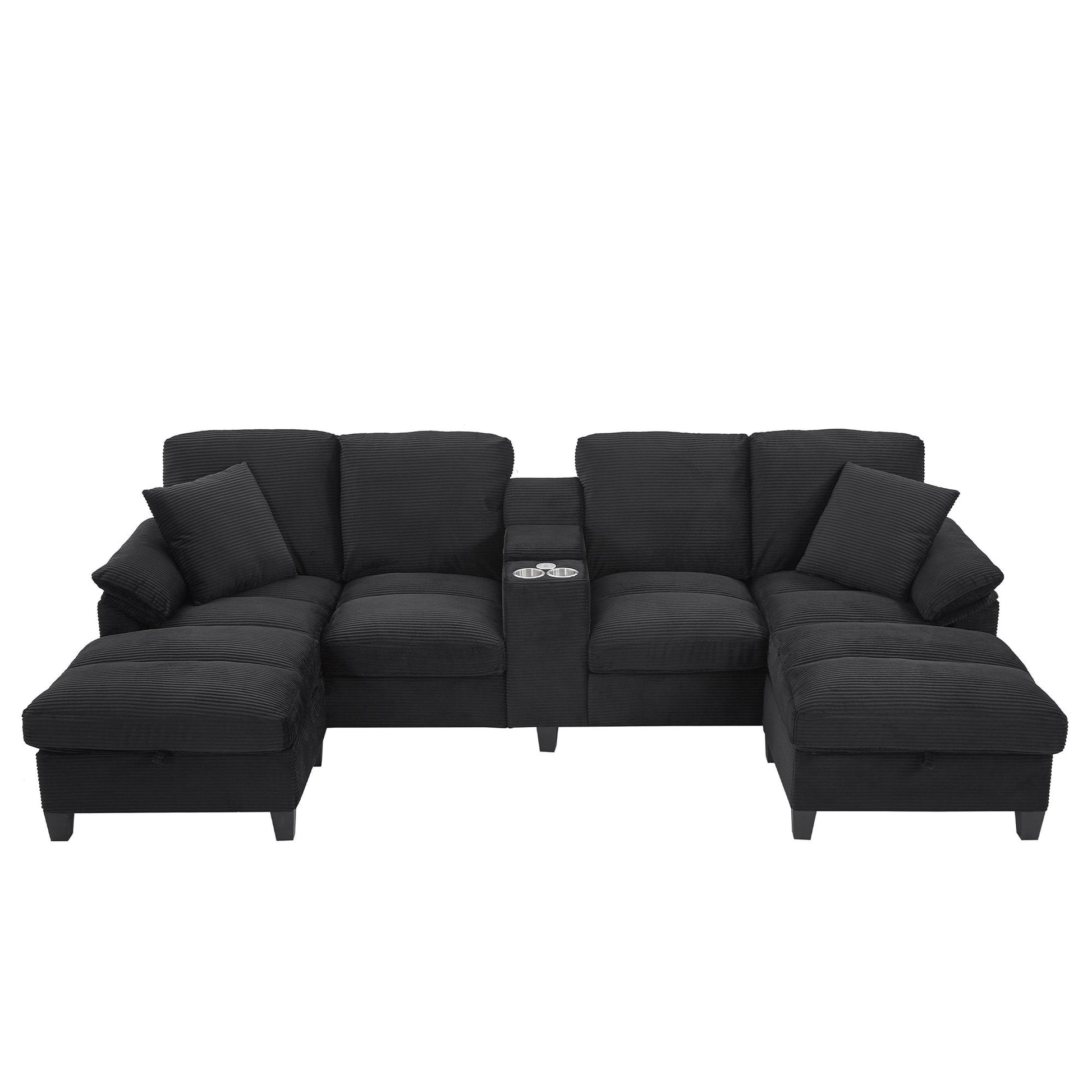Modern U-Shaped Sectional Sofa With Storage Ottomans