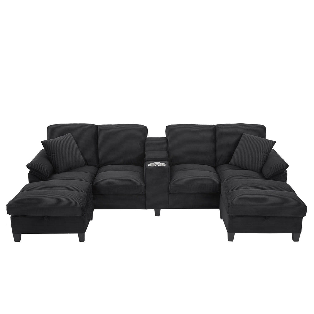 Modern U - Shaped Sectional Sofa With Storage Ottomans, USB Ports, And Cup Holders