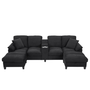 Modern U - Shaped Sectional Sofa With Storage Ottomans, USB Ports, And Cup Holders