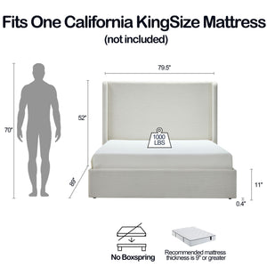 Carmen - California King Size Upholstered Wingback Bed - Ivory