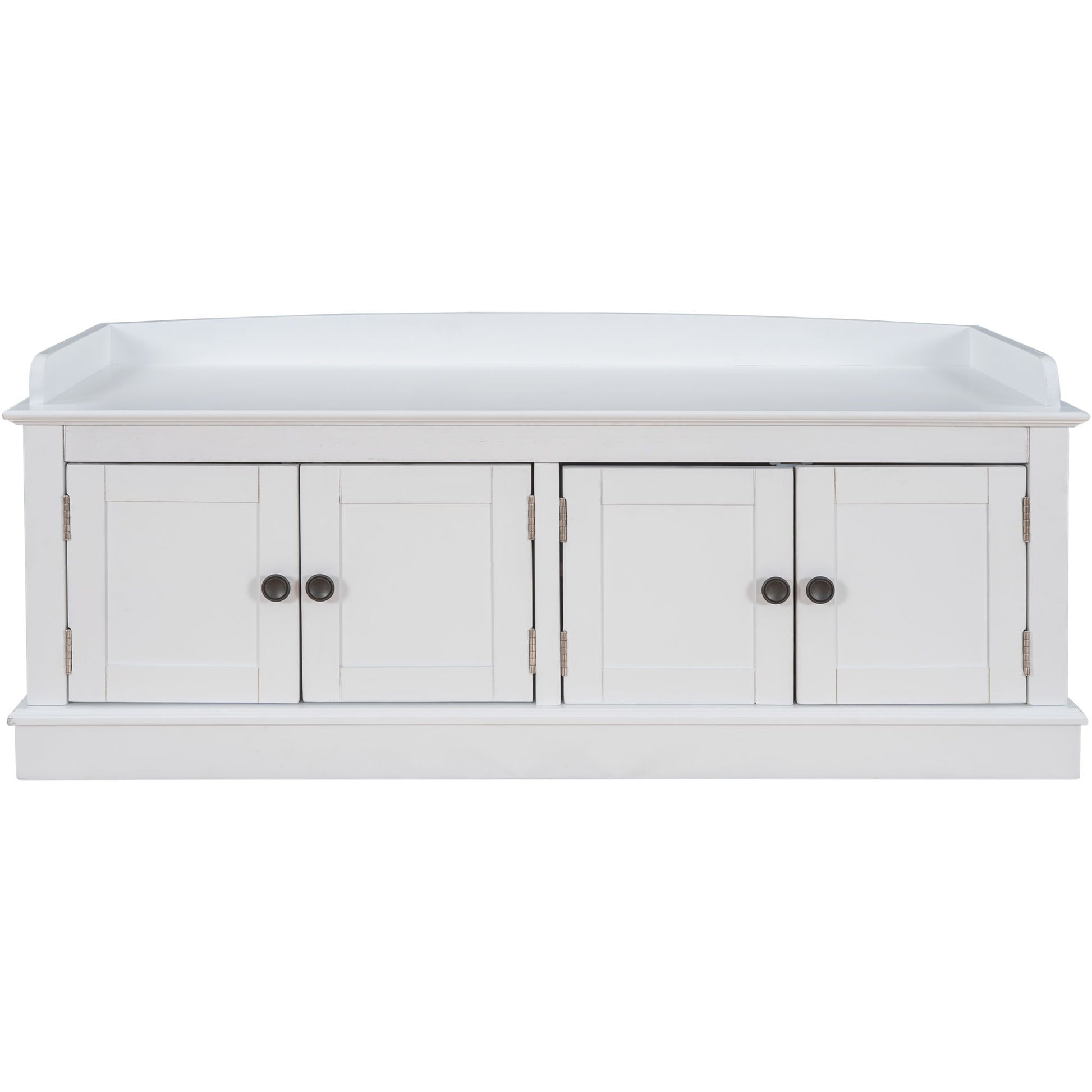 Storage Bench With 4 Doors And Adjustable Shelves, Shoe Bench With Removable Cushion For Living Room, Entryway