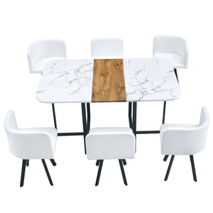 Modern Minimalist Marble Pattern Joinery Dining Table With Dining Chairs