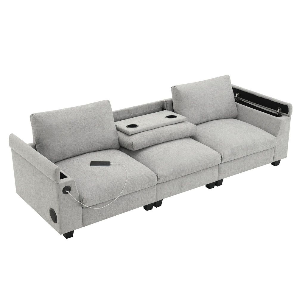 Sectional With Bluetooth Speaker Comfy Cloud Couch Set With Drop Down Table Cup Holders, USB Charger Storage Armrest Wide Seat Sofa