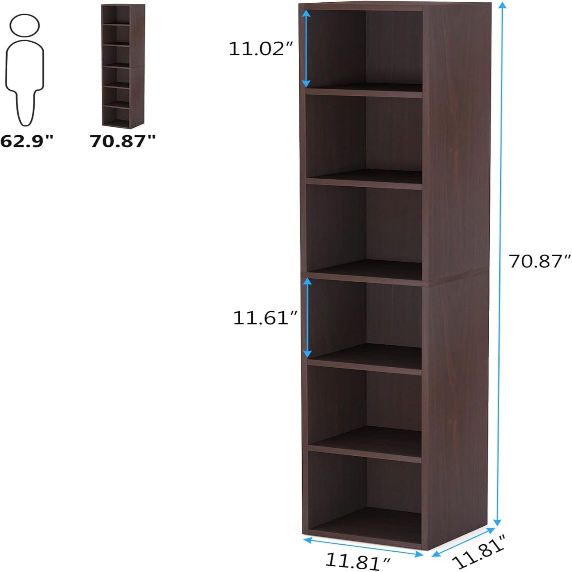 6 Tier Narrow Corner Cube Bookcase Storage, Freestanding Shelf With Open Cubes For Living Room