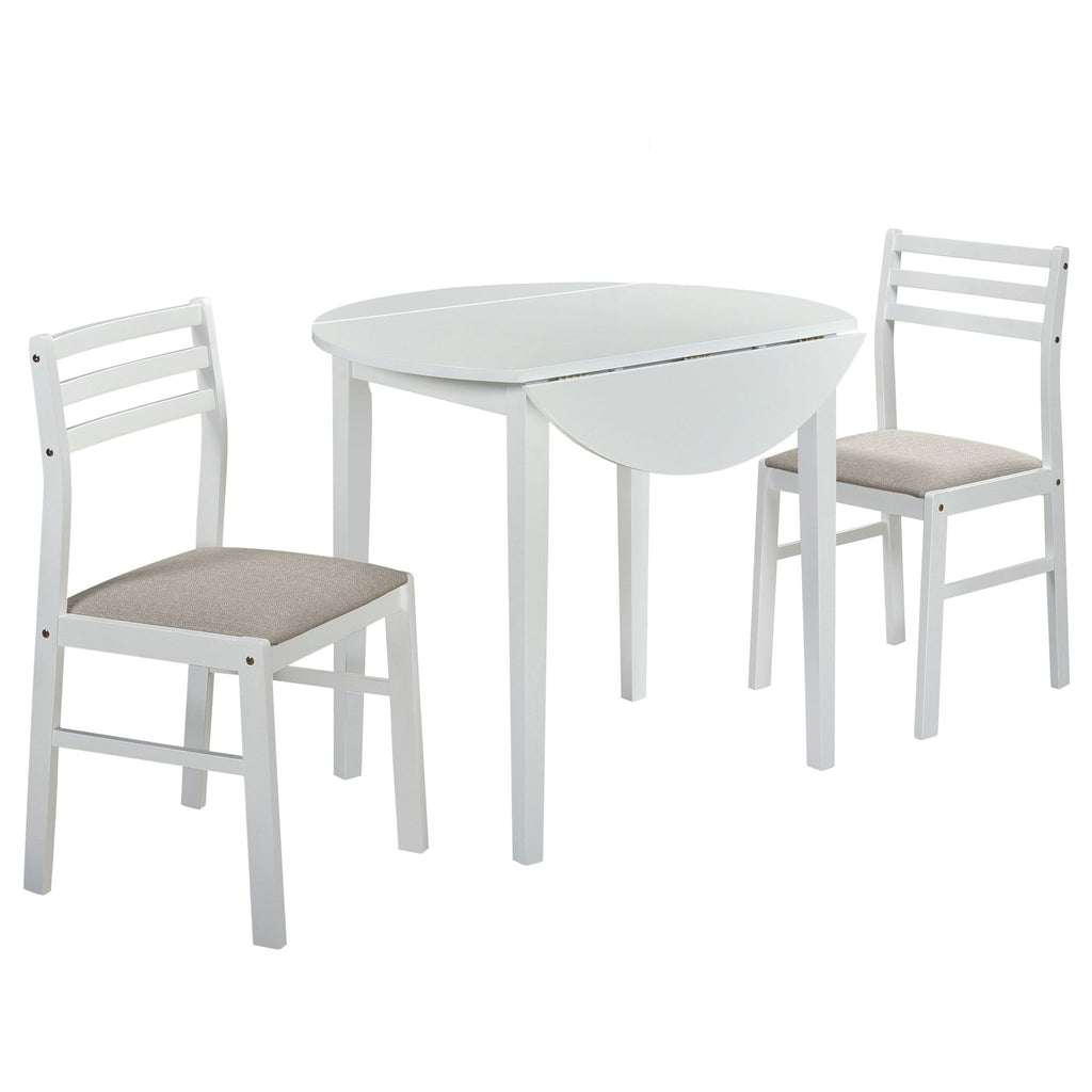 Cliff - 3 Piece Round Drop Leaf Dining Table Set With Ladderback Chairs - White