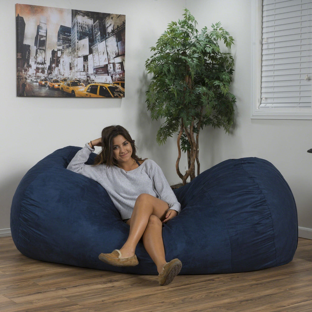 Marlin - 6.5 Foot Cylindrical Bean Bag With Removable Suede Cover - Midnight Blue