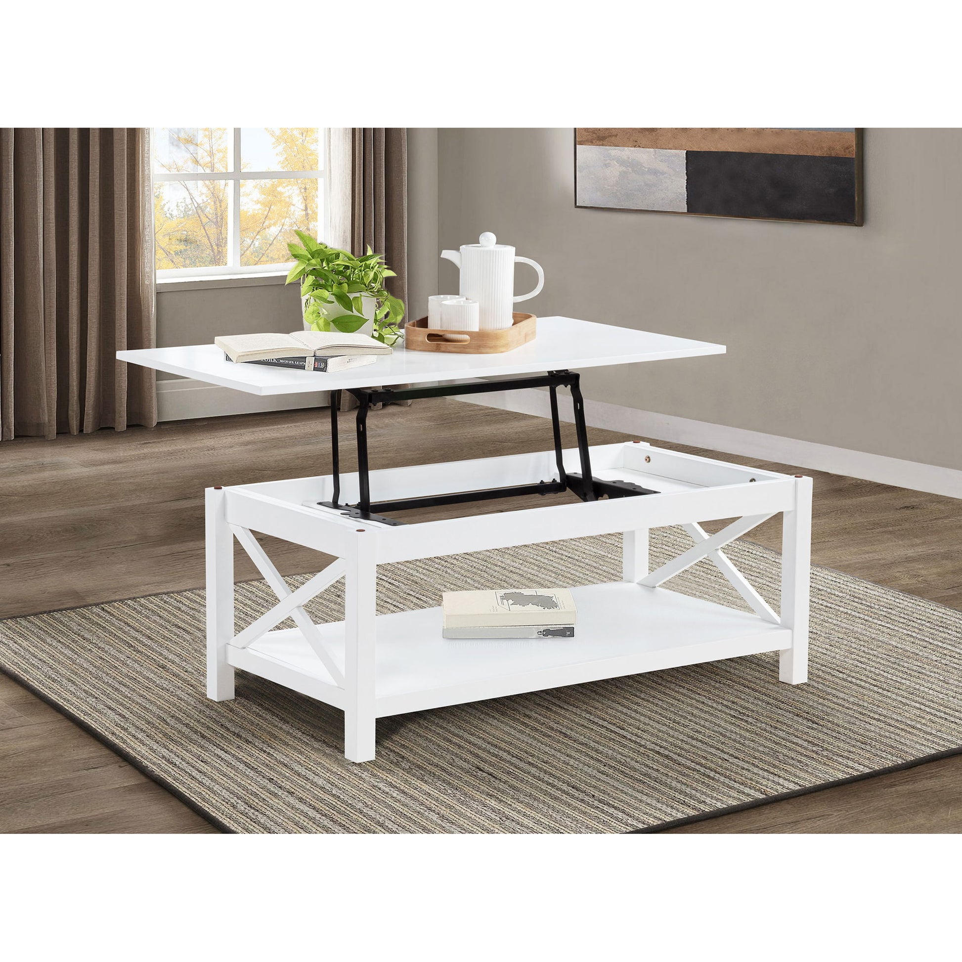 Slater - Lift Top Coffee Table With X Frame Design - White
