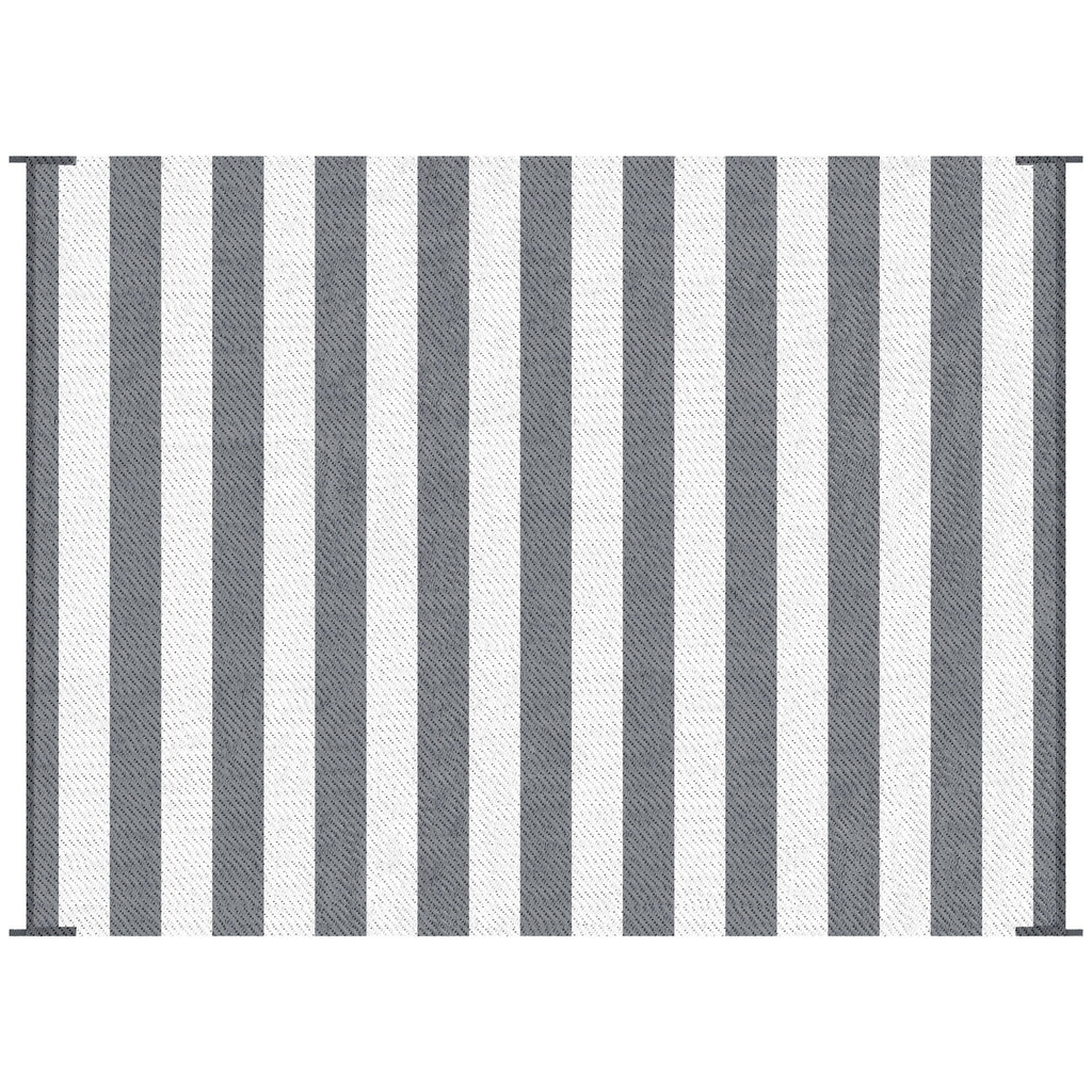Outsunny - Reversible Outdoor Rug, 9' x 12' Waterproof Plastic Straw Floor Mat, Portable Rv Camping Carpet With Carry Bag, Large Floor Mat For Backyard, Deck, Picnic, Beach - Gray & White Striped