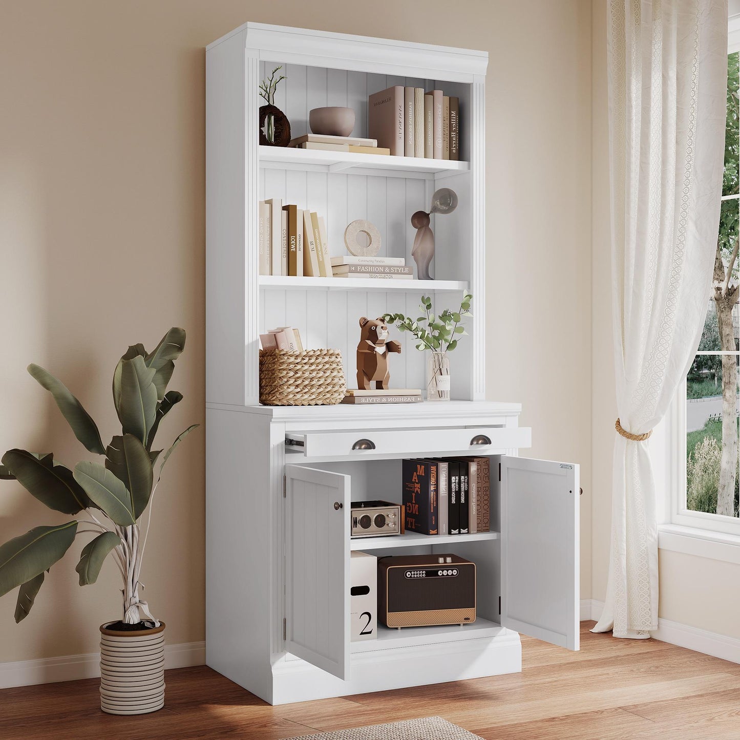 Gewnee - American Bookshelf With Drawer And Open Shelves