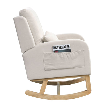 Gewnee - High Back Rocking Armchair Rocker With Side Pockets - Beige