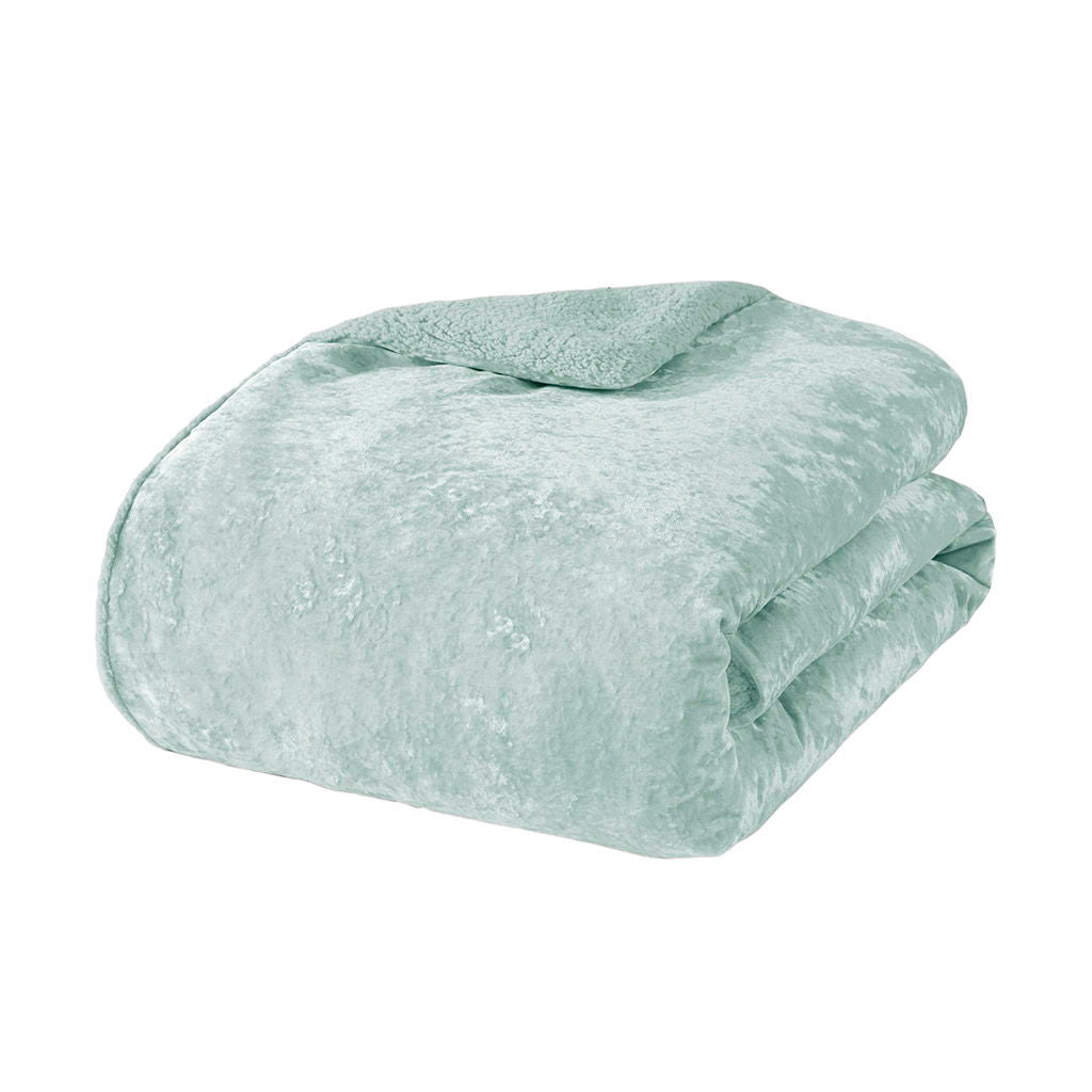 Mira - 3 Piece King/California King Crushed Velvet Sherpa Reversible Comforter Set - Aqua