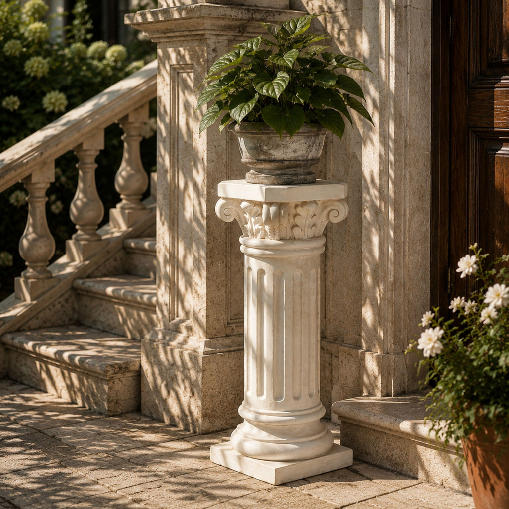 Roman Column Pedestal Stand With Ornate Carving Design