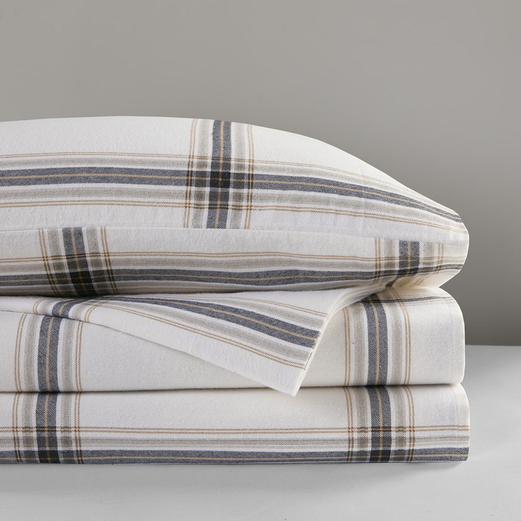 Flannel - 4 Piece King Sheet Set - Tan Plaid