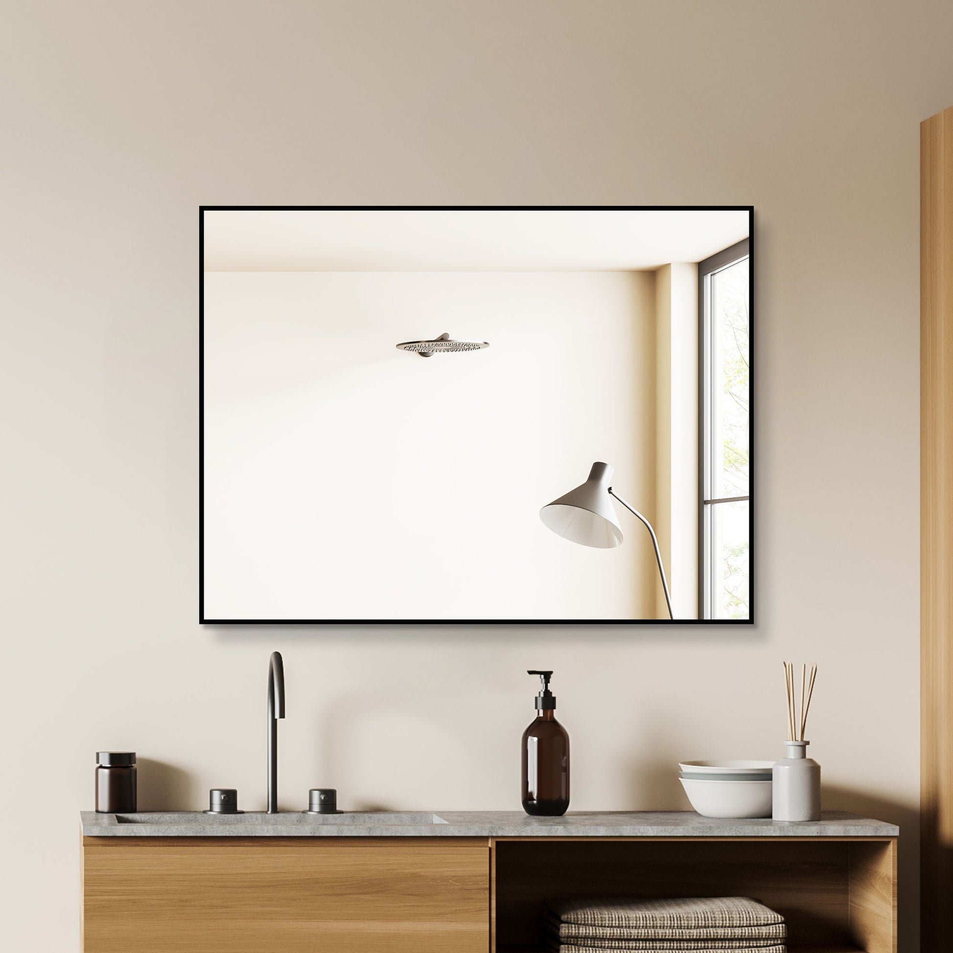Rectangular Framed Bathroom Wall Mirror, Horizontal Or Vertical Mount