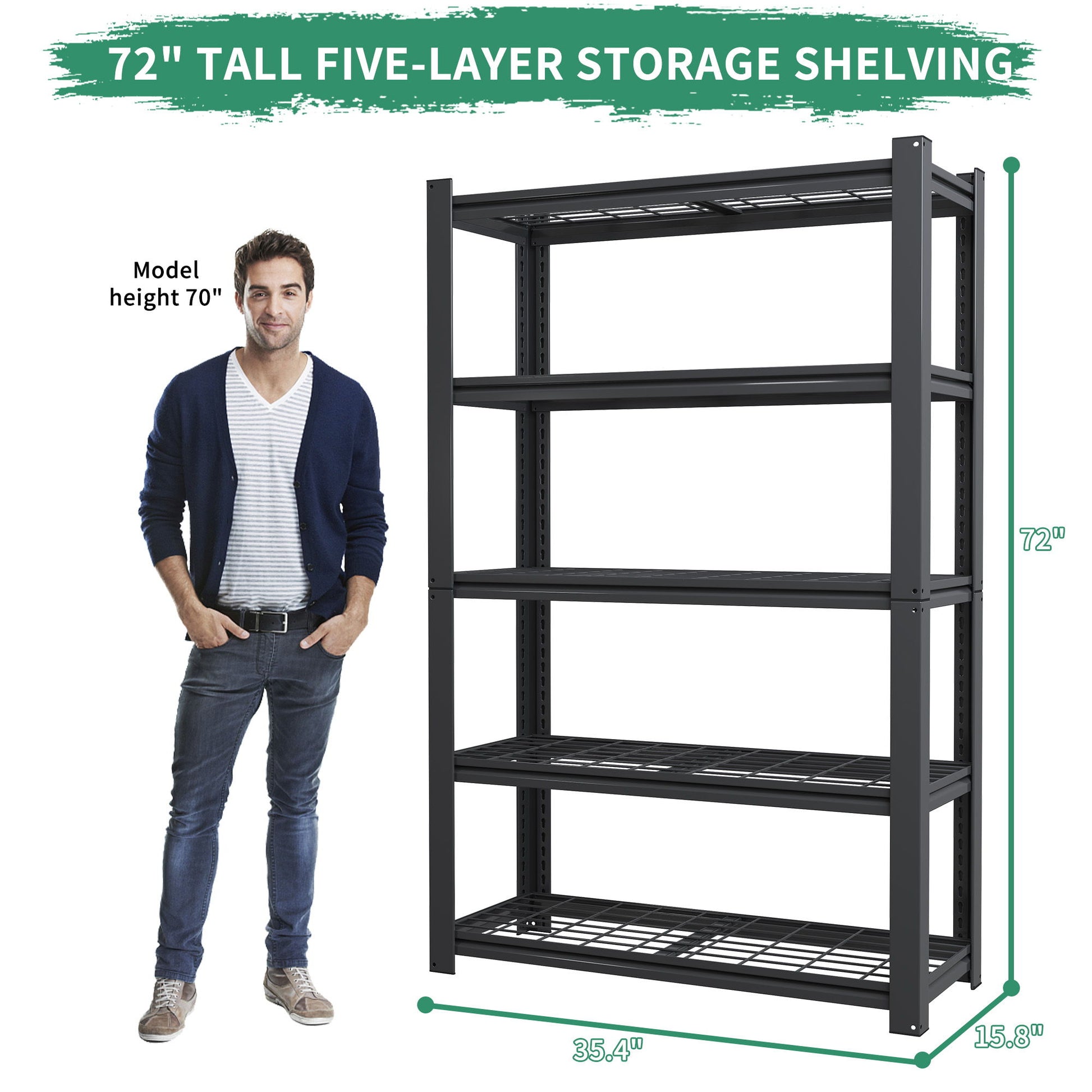 Heavy Duty 5 Tier Adjustable Metal Mesh Storage Rack With 2000 Lbs Capacity - Brushed Nickel