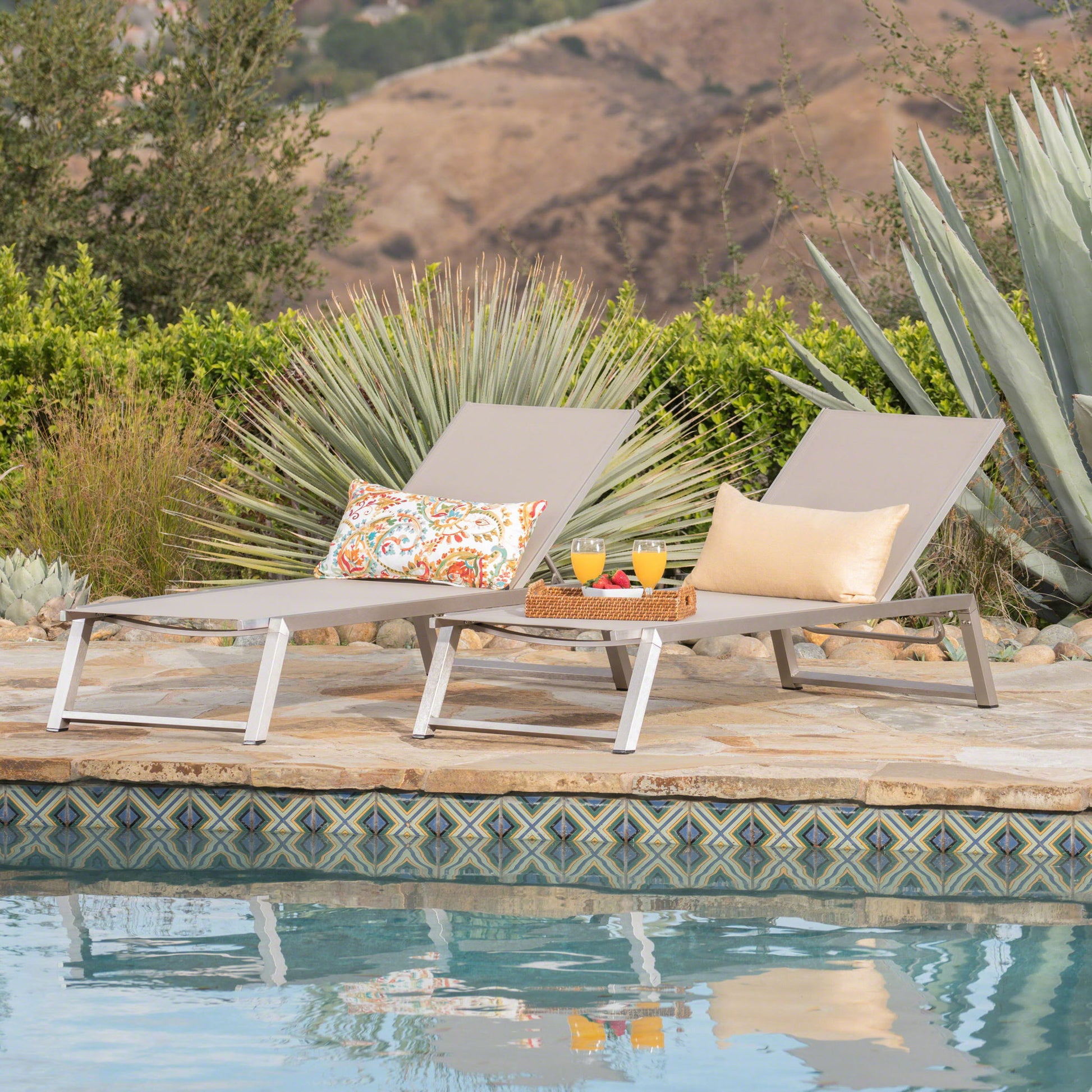 Myers - Modern Chaise Lounge Set With Adjustable Mesh Back