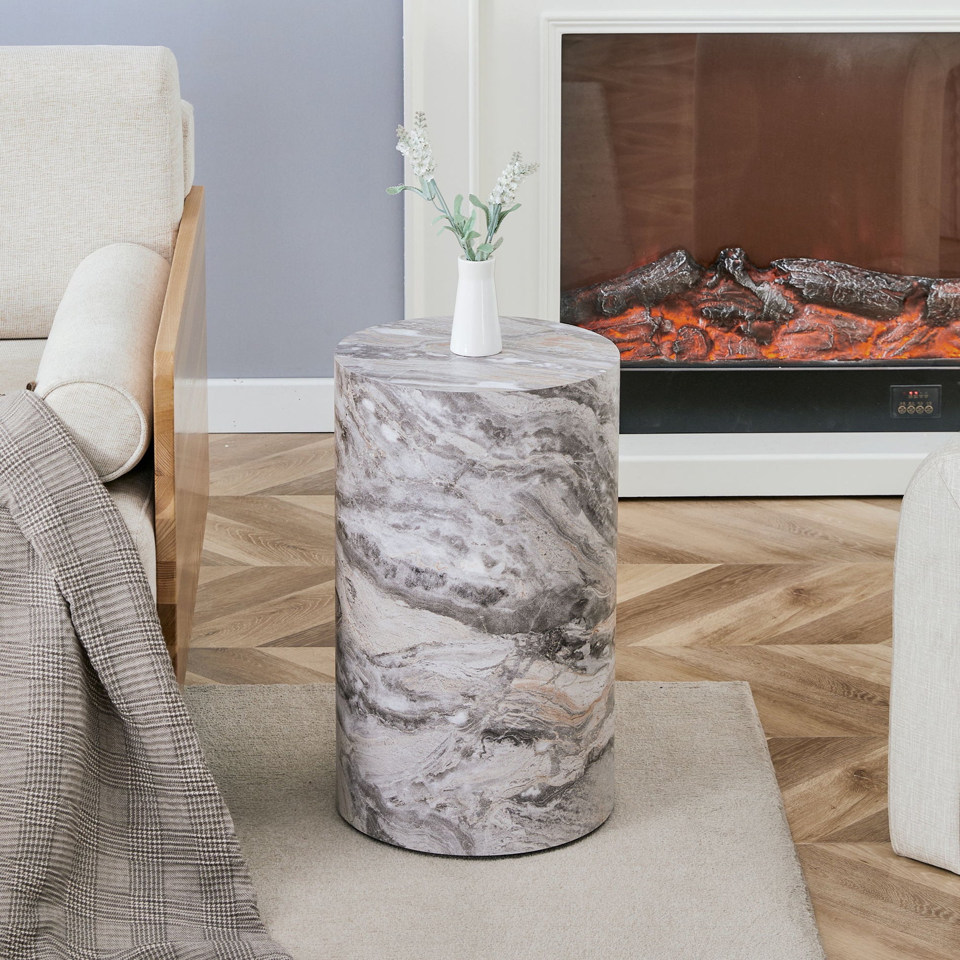 Simple Marble Textured Cylindrical Coffee Table Material - Gray