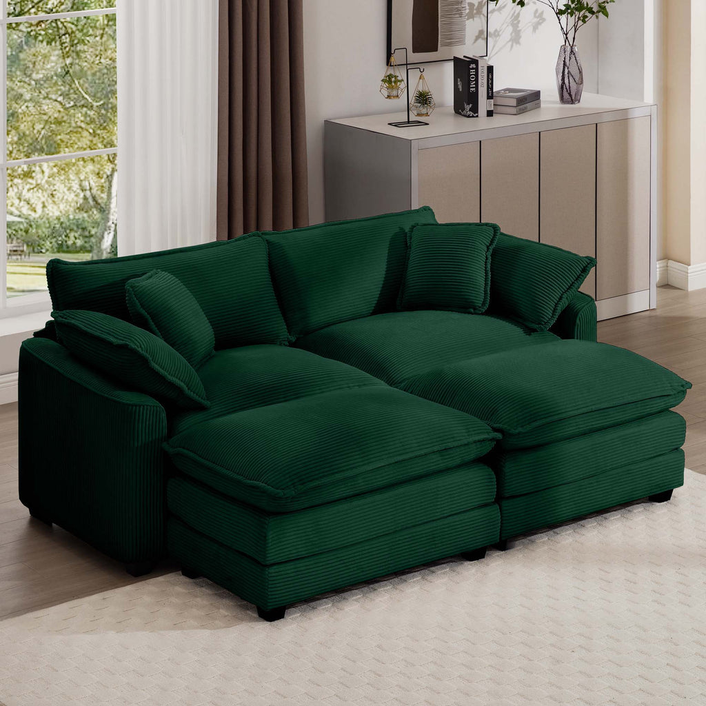 Modern Oversized Modular Cushion Sofa With Ottoman, Low Back, Deep Seating Sofa Set