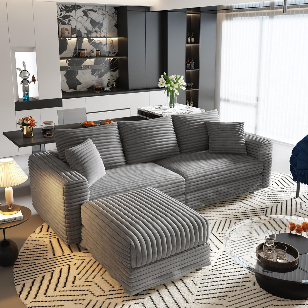 Deep Seat Convertible Sofa With Soft Pillows And Ottomans