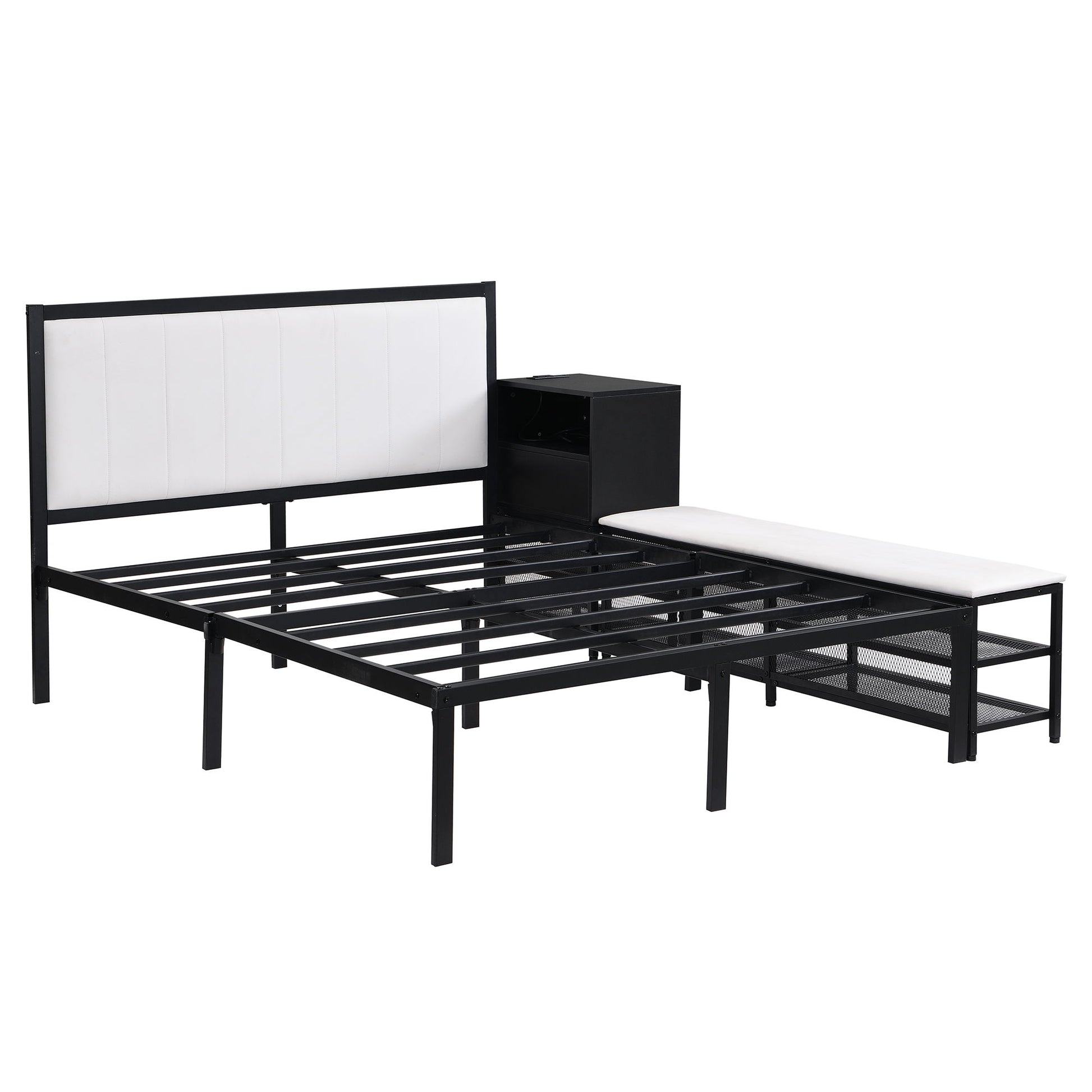 Platform Bed With 2 Tier Storage Shelves, Storage Cabinet