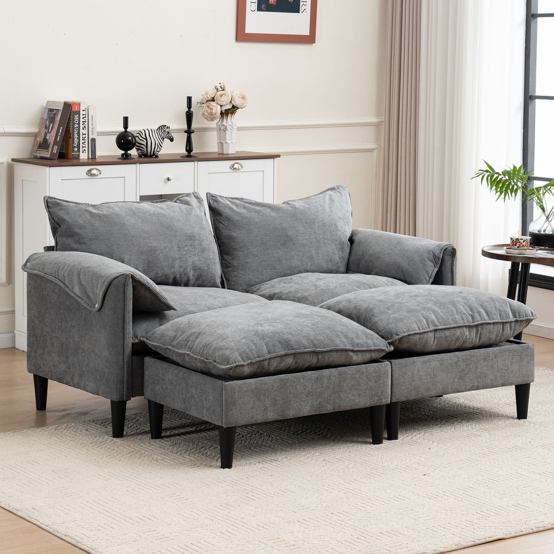 Convertible Combination Sofa With Footstools With Storage