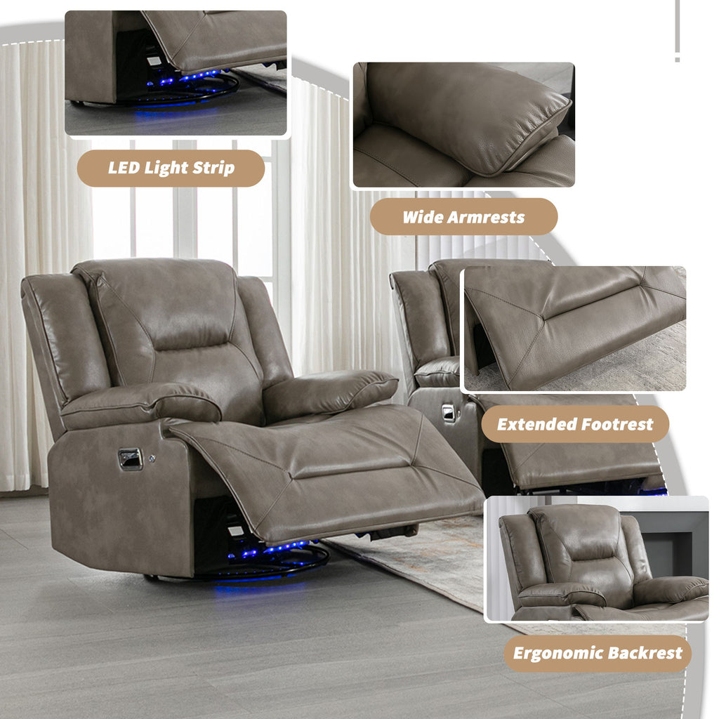 360° Swivel And Rocking Home Theater Recliner Manual Recliner Chair With A LED Light Strip For Living Room