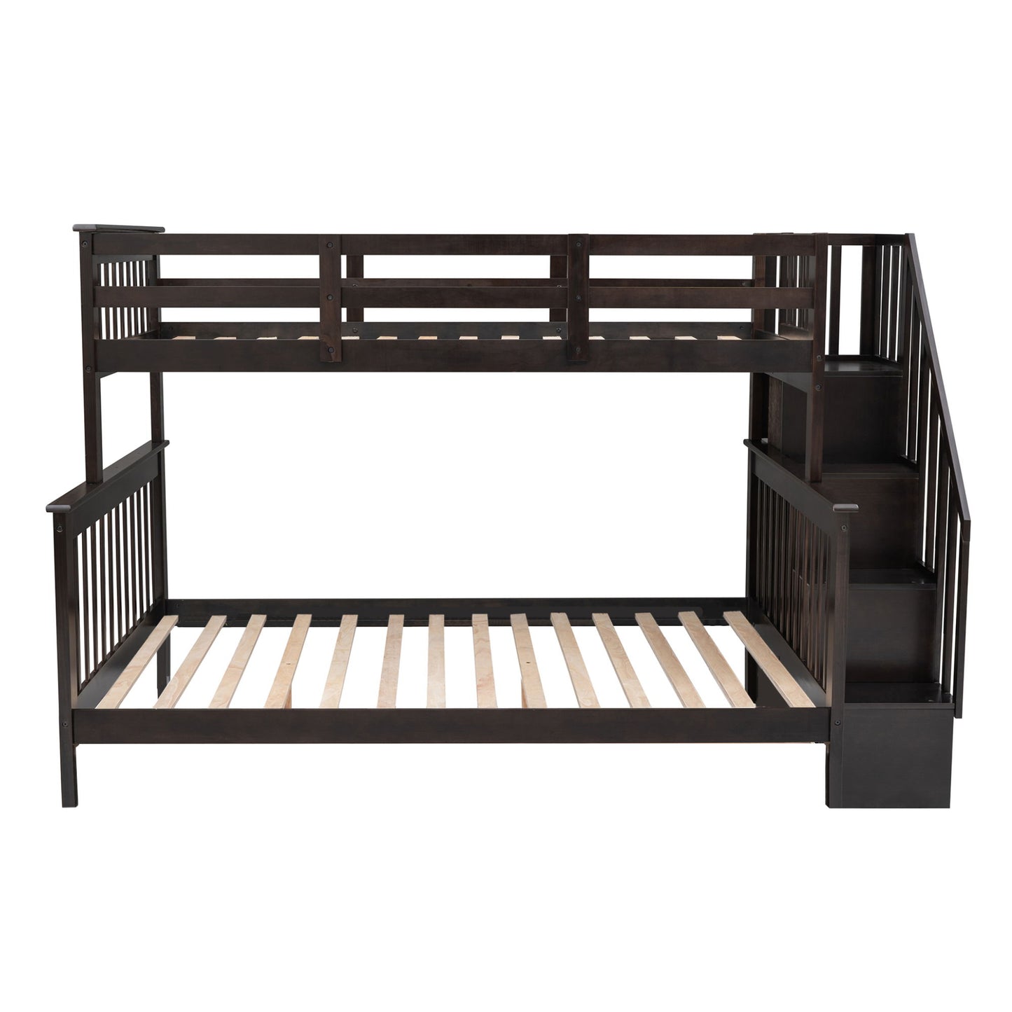 Stairway Twin Over Full Bunk Bed With Storage And Guard Rail For Bedroom - Espresso