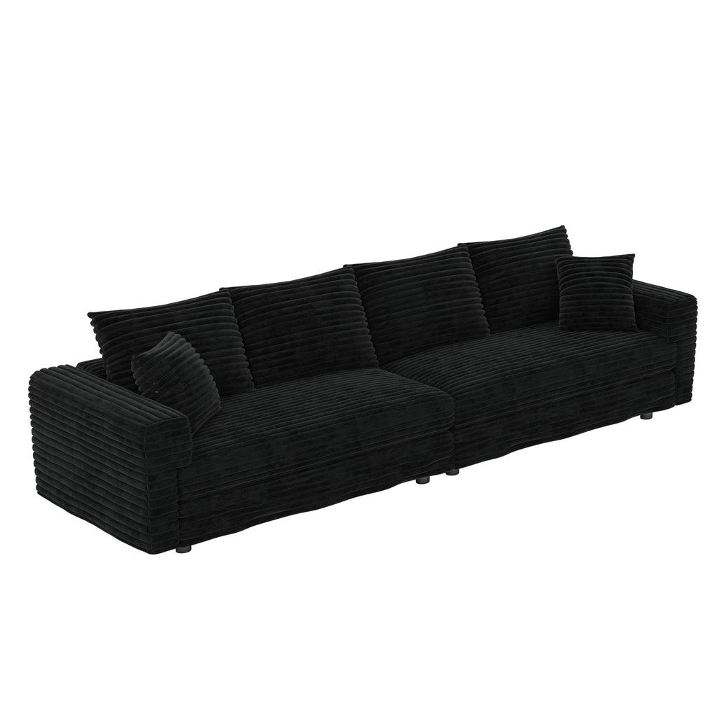 Plush Corduroy 4 Seat Sofa, Modern Comfy Upholstered Sofa Cloud Couch, Deep Seat Couches With Soft Pillows